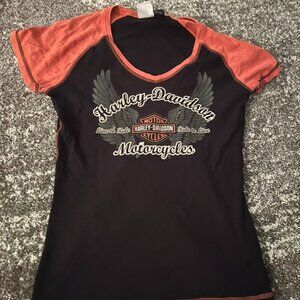 Vintage Harley-Davidson Women's Black & Red Ringer Tee